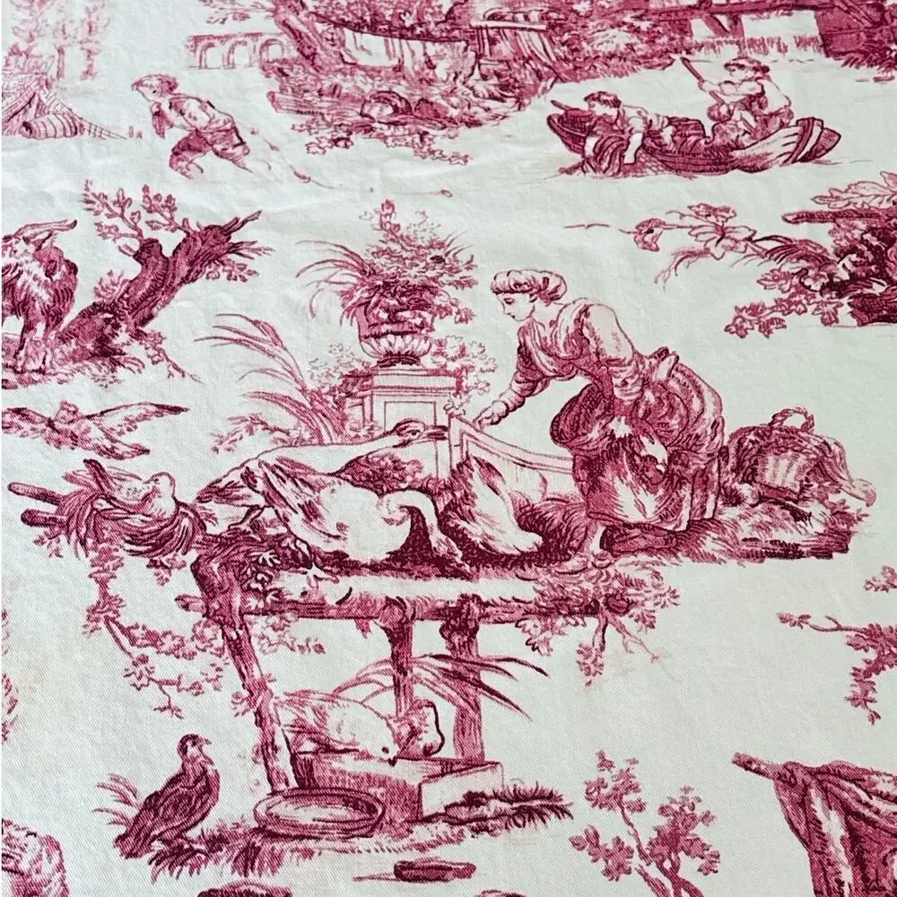 Williams Sonoma Italian Toile Tablecloth 68x126 Red Cream Cotton Made Italy